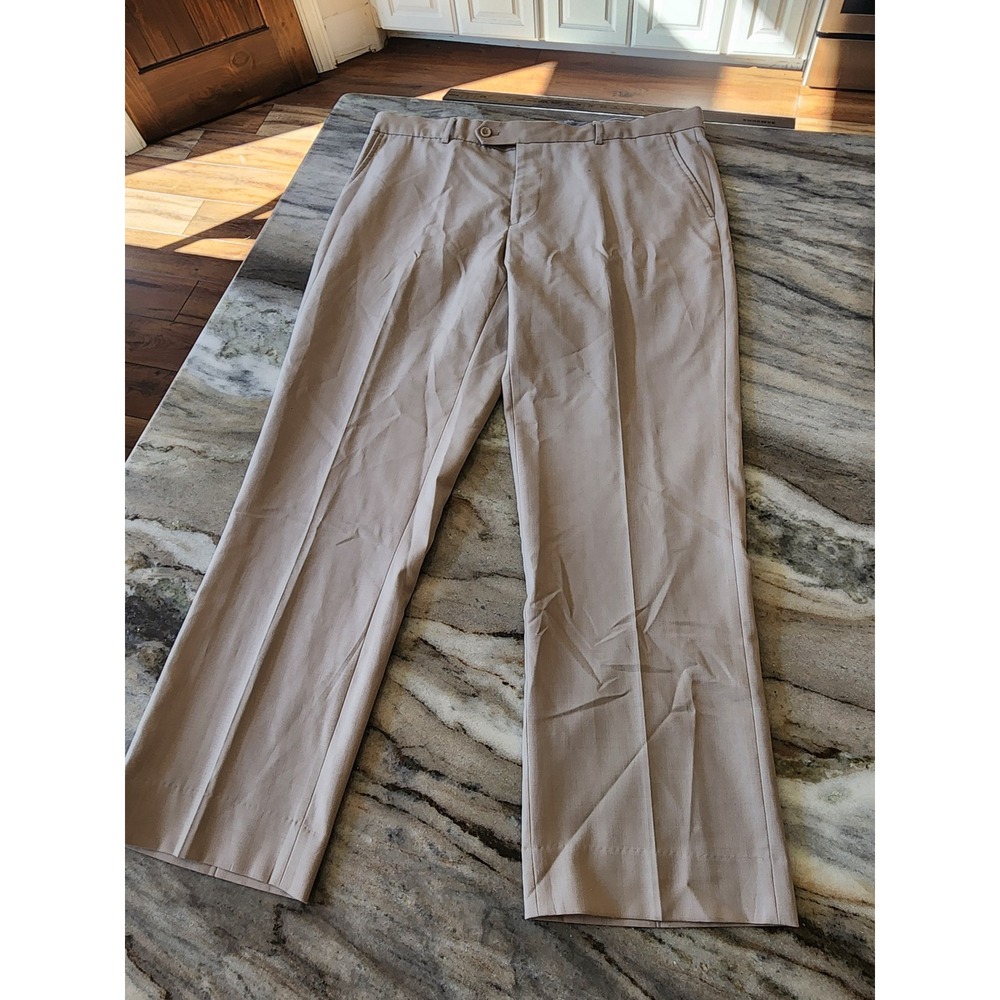 Nautica Mens Khaki Tan Flat Front Dress Pants Straight Leg Size 38x29